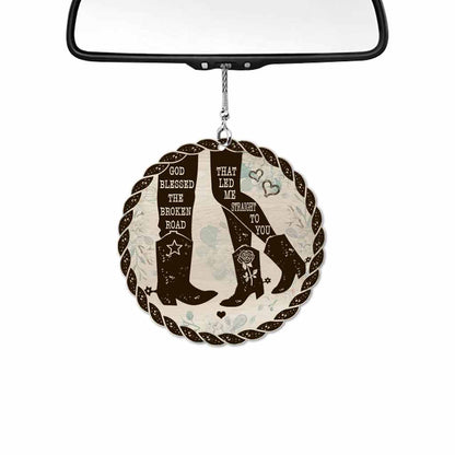 God Blessed The Broken Road - Personalized Couple Horse Car Ornament (Printed On Both Sides)