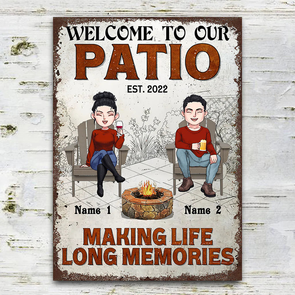 Making Life Long Memories - Personalized Couple Backyard Rectangle Metal Sign