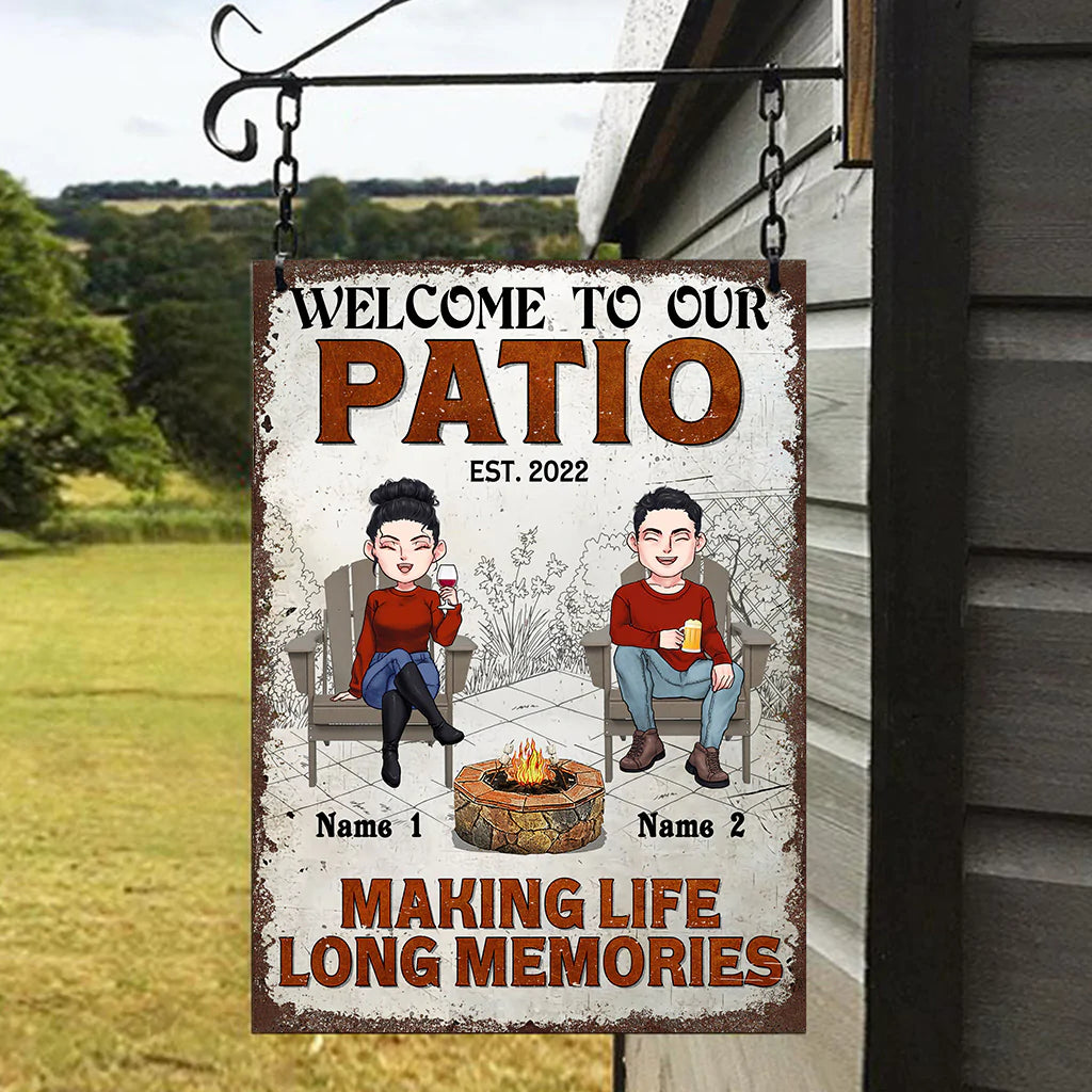 Making Life Long Memories - Personalized Couple Backyard Rectangle Metal Sign