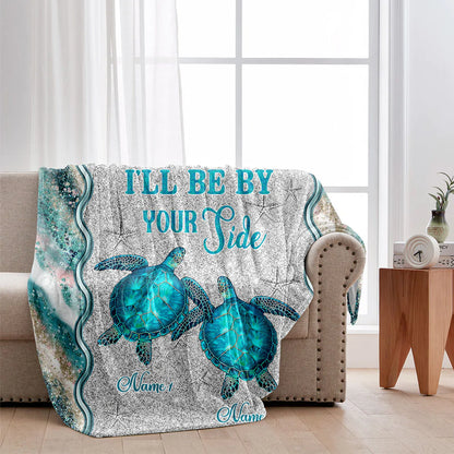 In High Tide - Personalized Couple Turtle Blanket