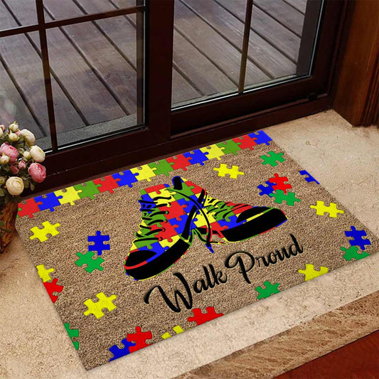 Walk Proud  - Autism Awareness Coir Pattern Print Doormat