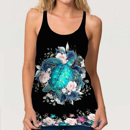 Floral Turtle Cross Tank Top