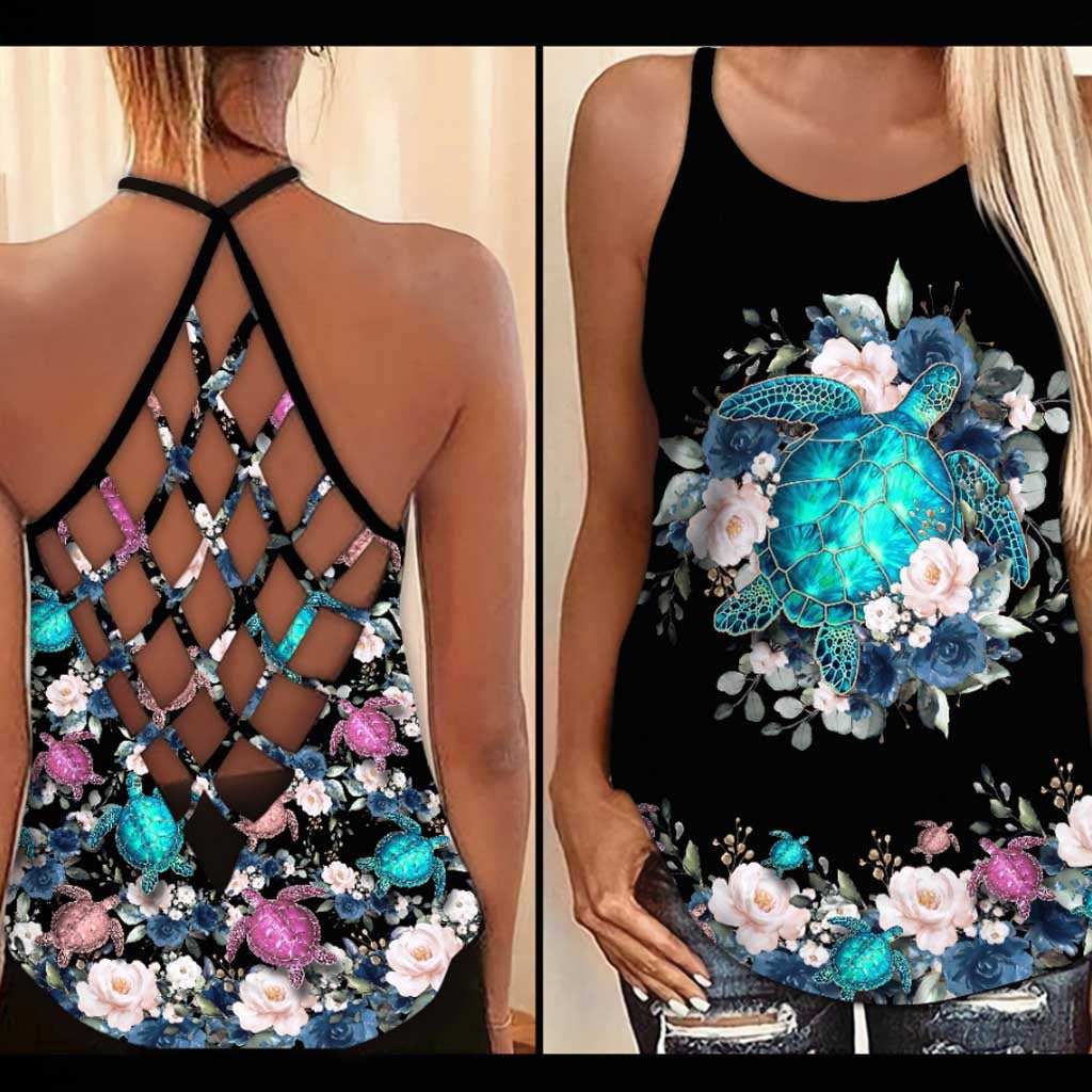 Floral Turtle Cross Tank Top