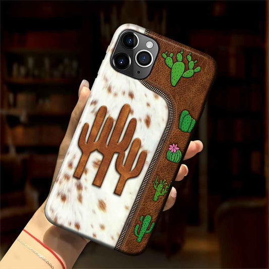 Love Cactus Leather Pattern Print Phone Case 062021