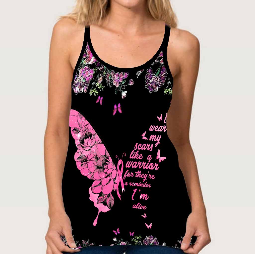 I Wear My Scars Like A Warrior - Breast Cancer Awareness Cross Tank Top