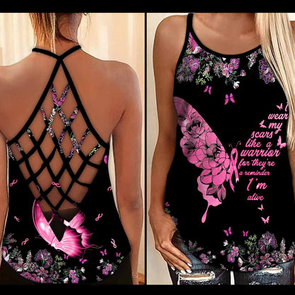 I Wear My Scars Like A Warrior - Breast Cancer Awareness Cross Tank Top