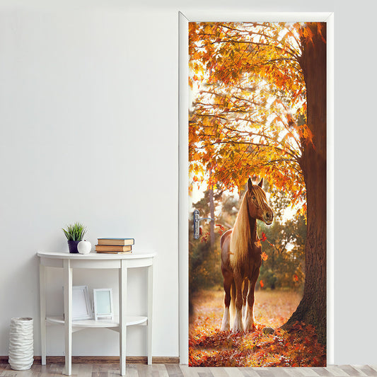 Horse And Fall - Fall Horse Door Sticker