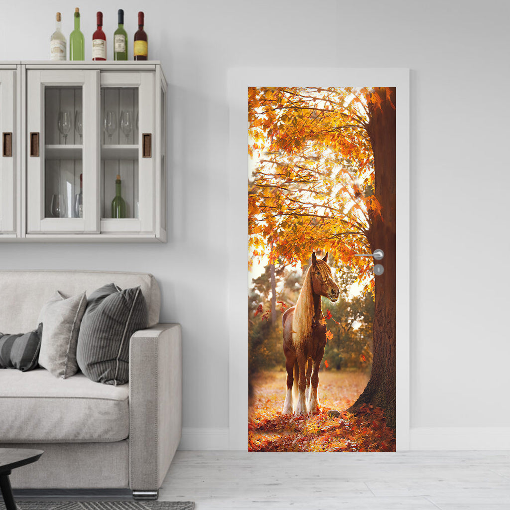 Horse And Fall - Fall Horse Door Sticker