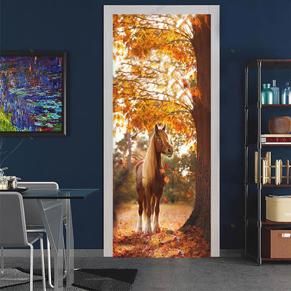 Horse And Fall - Fall Horse Door Sticker