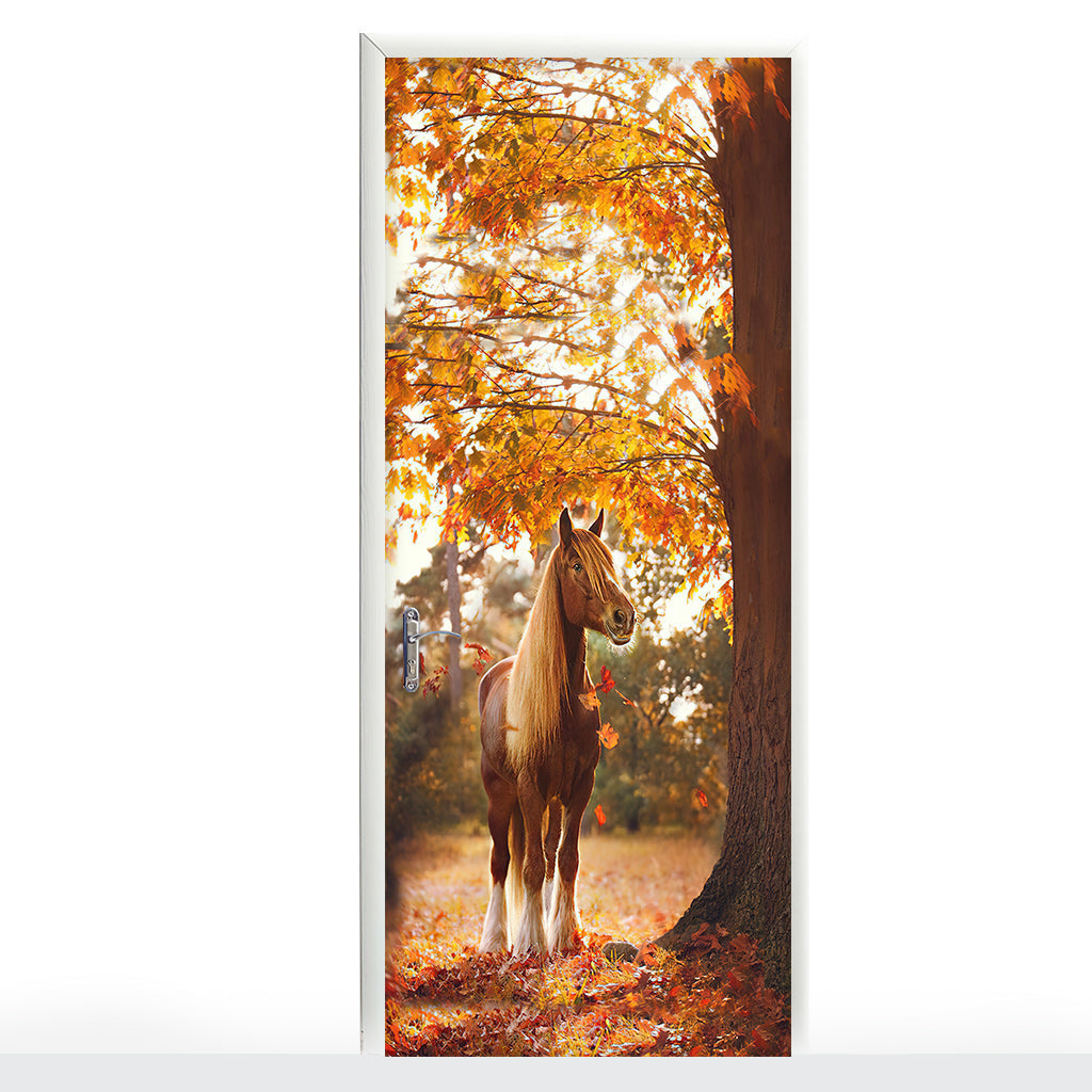 Horse And Fall - Fall Horse Door Sticker