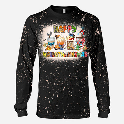 Happy Hallothanksmas - Christmas Ohana Handmade Bleached Shirts