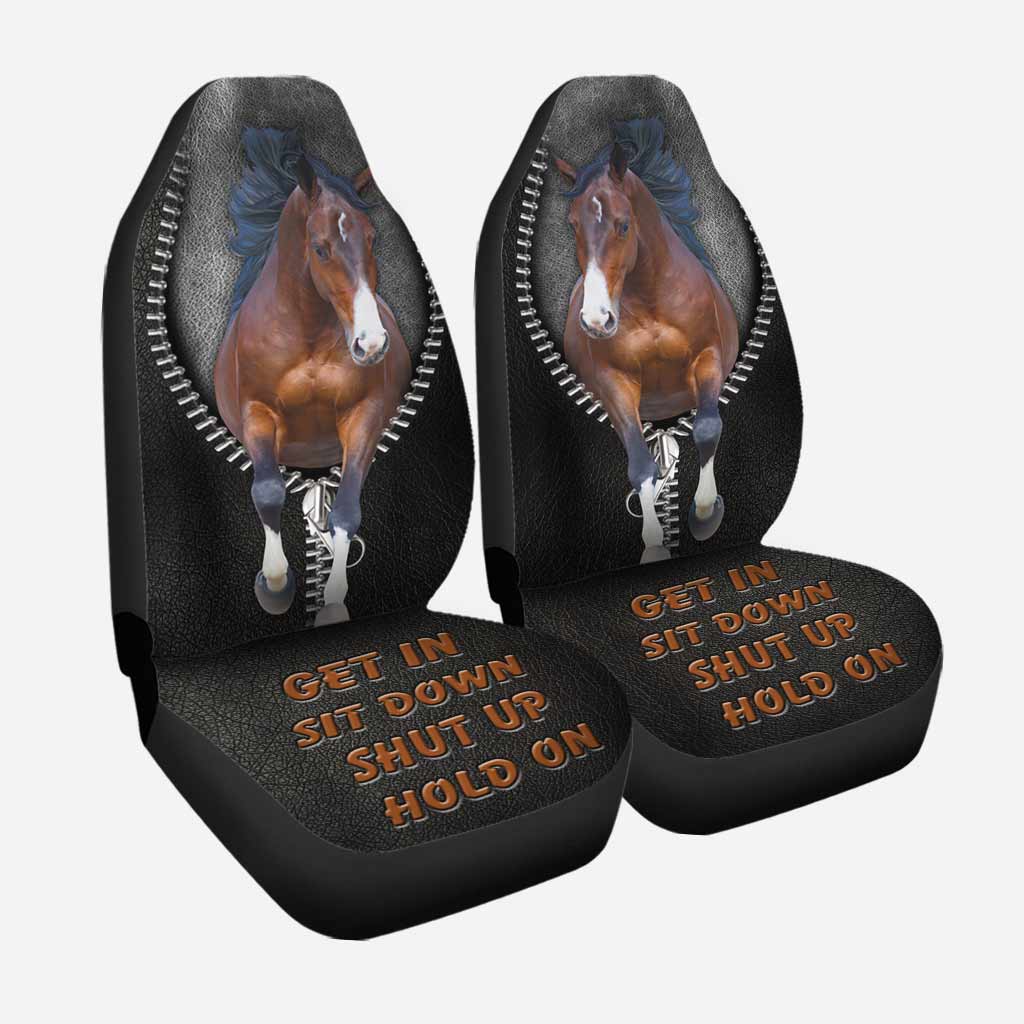 Get In Sit Down Shut Up Hold On -  Horse Seat Covers With Leather Pattern Print