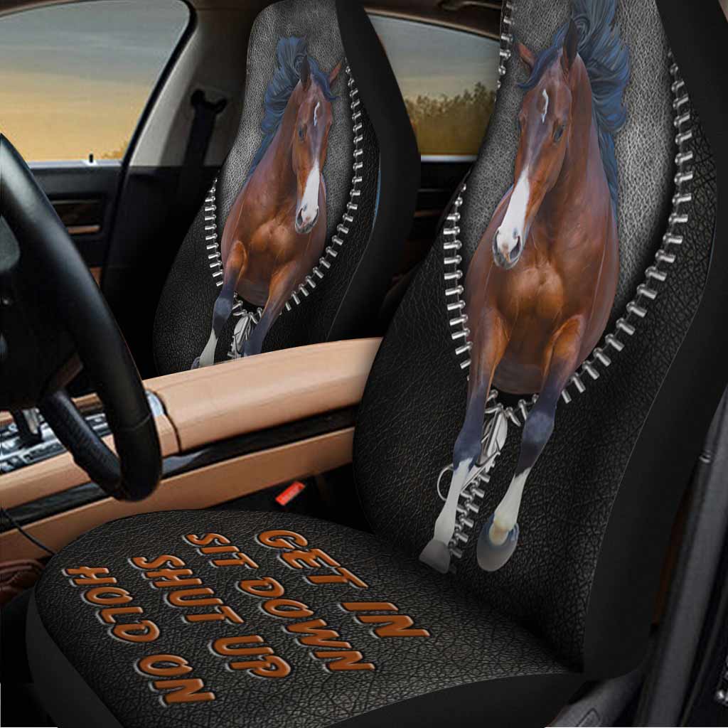 Get In Sit Down Shut Up Hold On -  Horse Seat Covers With Leather Pattern Print