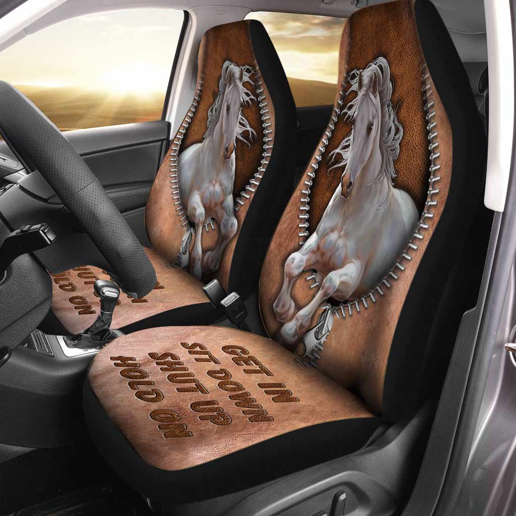 Get In Sit Down Shut Up Hold On - Horse Seat Covers With Leather Pattern Print