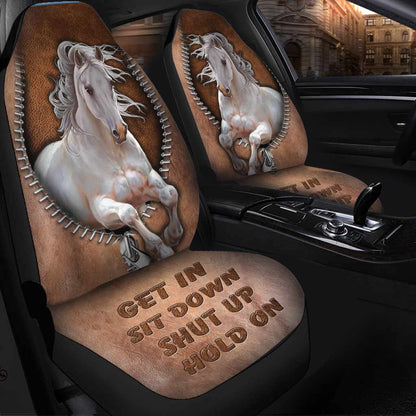 Get In Sit Down Shut Up Hold On - Horse Seat Covers With Leather Pattern Print