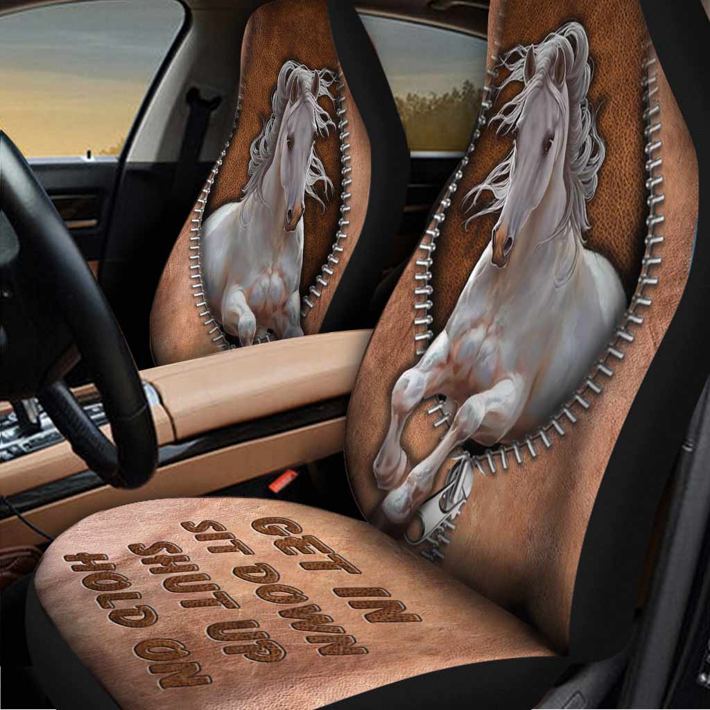 Get In Sit Down Shut Up Hold On - Horse Seat Covers With Leather Pattern Print