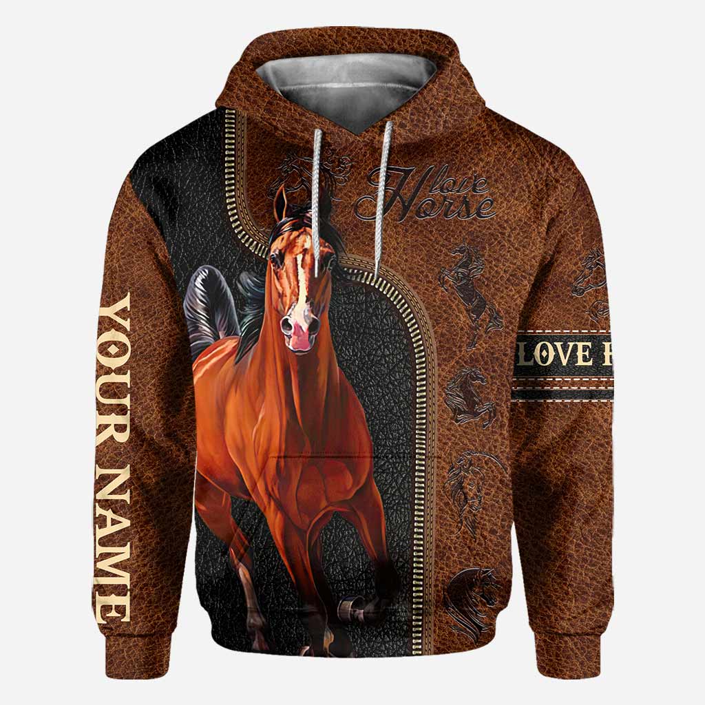 Love Horses - Personalized All Over T-shirt and Hoodie With Leather Pattern Print