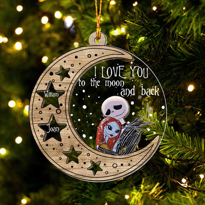 I Love You To The Moon And Back - Personalized Christmas Nightmare Layers Mix Ornament