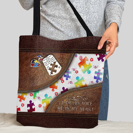 I'm His Voice He Is My Heart  - Autism Awareness Tote Bag 062021