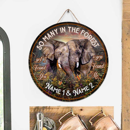 So Many In The Forest - Elephant Personalized Round Wood Sign