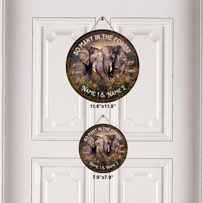 So Many In The Forest - Elephant Personalized Round Wood Sign