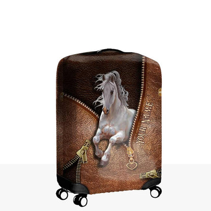 The Adventure Begins - Personalized Horse Luggage Cover With Leather Pattern Print