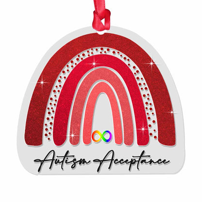 Autism Acceptance Red Infinite Rainbow - Christmas Transparent Ornament With Faux Glitter Pattern Print