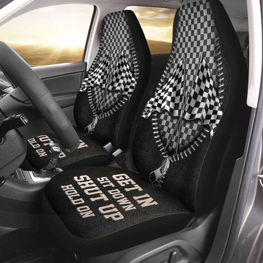 Get In Sit Down Shut Up Hold On - Racing Seat Covers With Leather Pattern Print