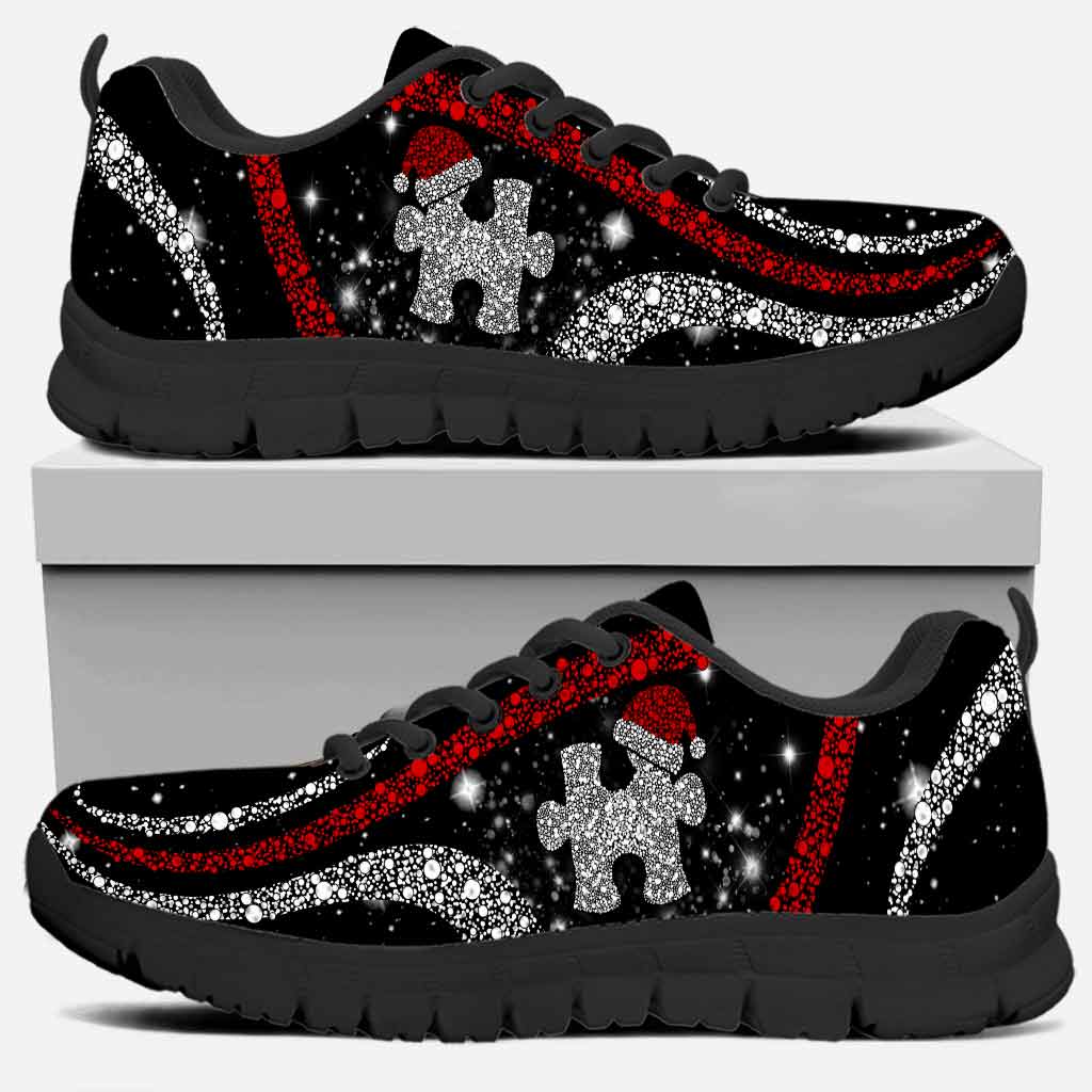 Puzzle Christmas Hat - Autism Awareness Sneakers With 3D Pattern Print