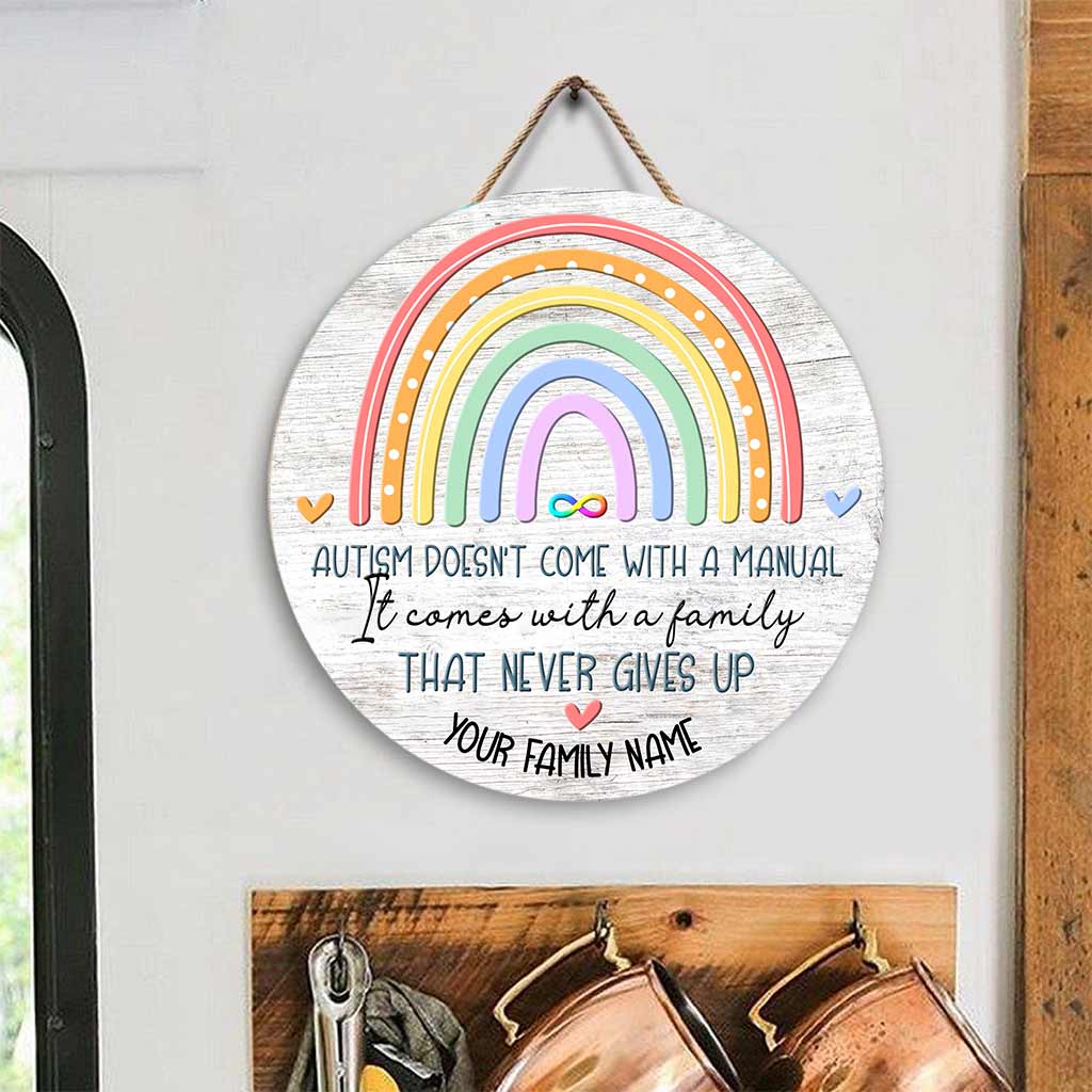 Autism Doesn't Come - Autism Awareness Personalized Round Wood Sign