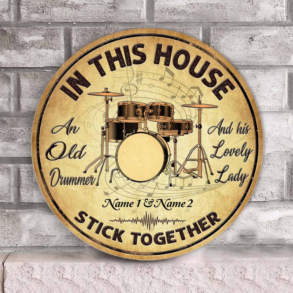 In This House - Drummer Personalized Round Wood Sign