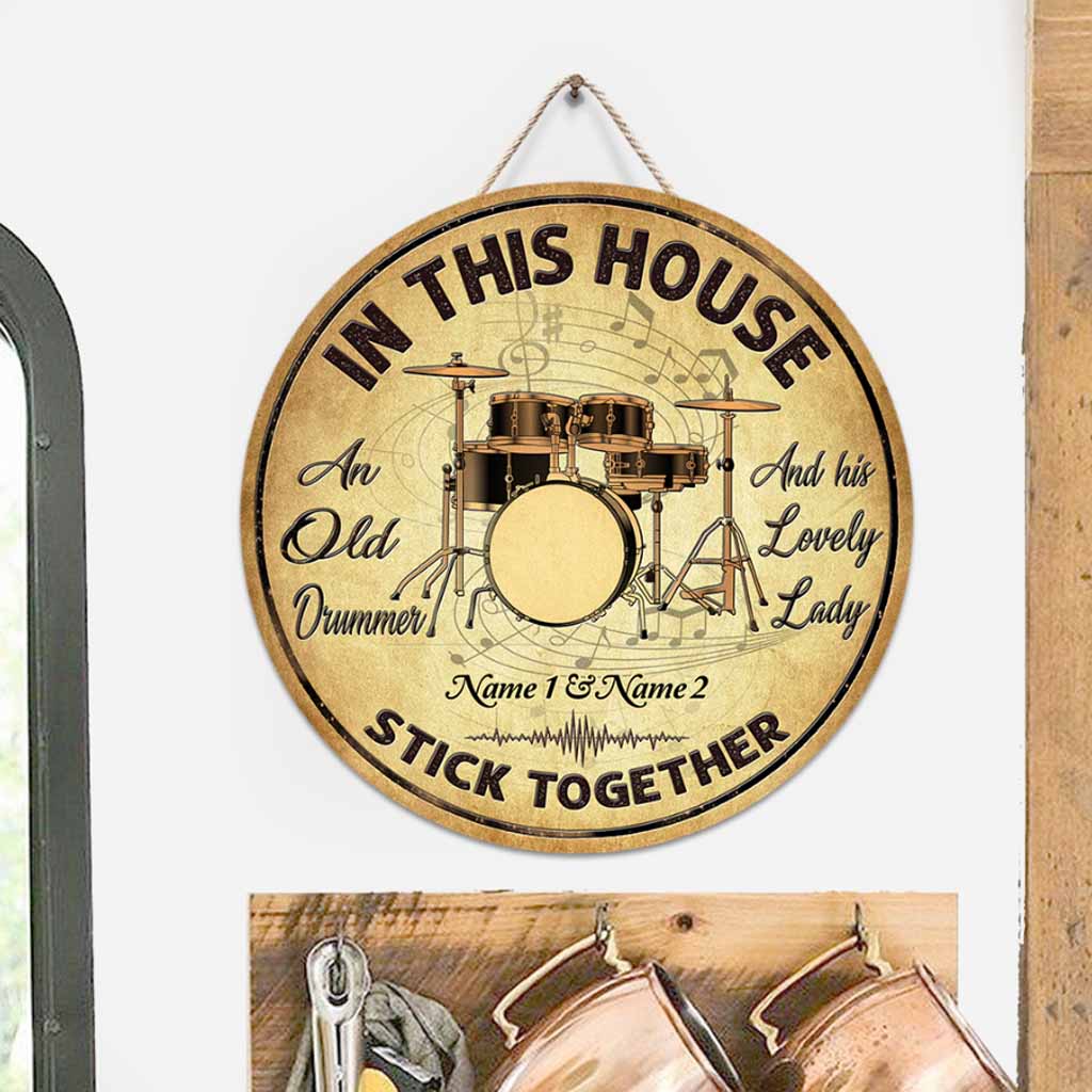 In This House - Drummer Personalized Round Wood Sign