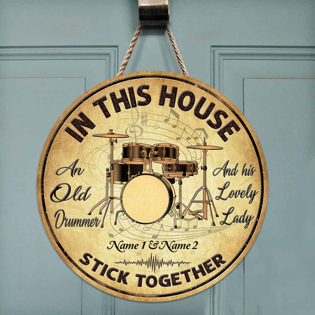 In This House - Drummer Personalized Round Wood Sign