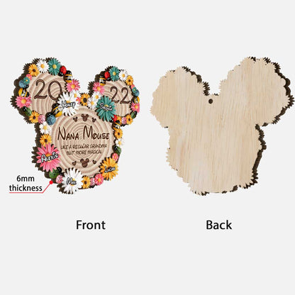 Magical Nana Flowers Mouse Ears - Personalized Christmas Grandma Layered Wood Ornament