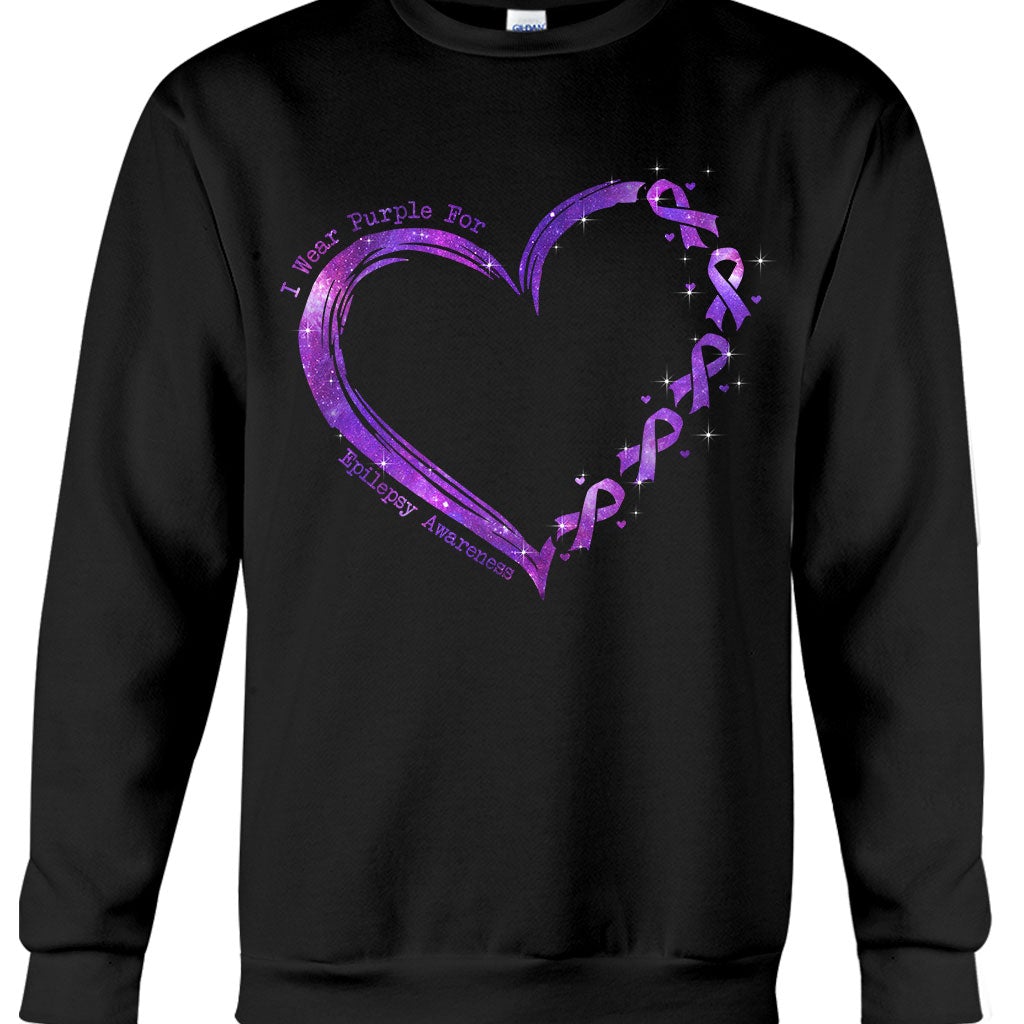 I Wear Purple For Someone I Love Heart - Epilepsy Awareness Personalized T-shirt And Hoodie