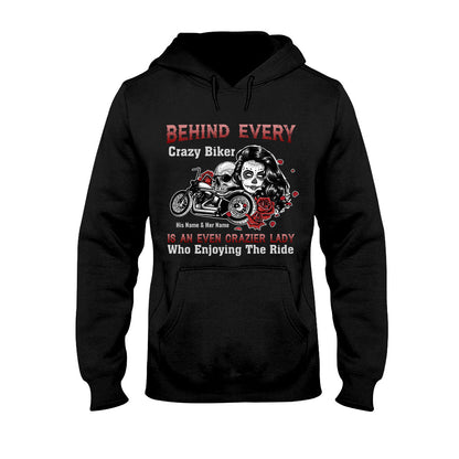 Behind Every Crazy Biker Motorcycle Couple - Personalized T-shirt and Hoodie