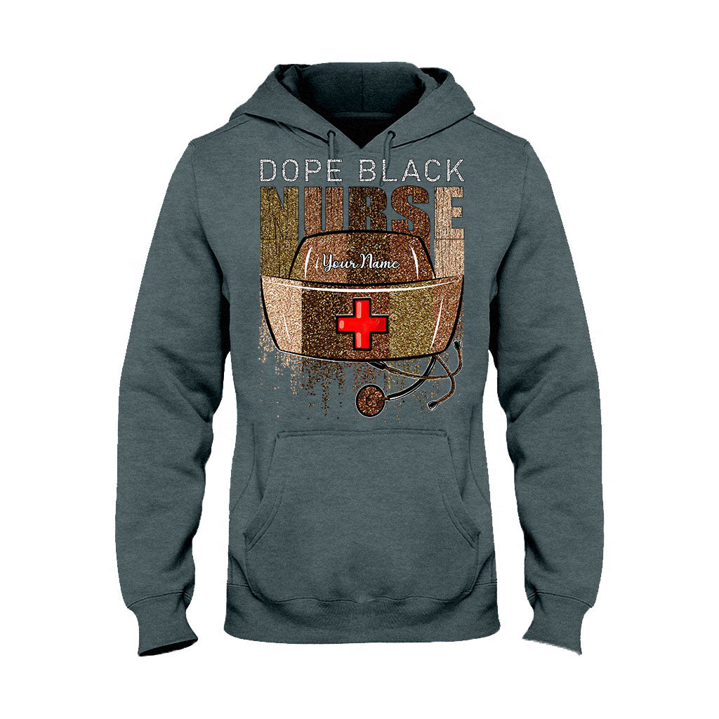 Dope Black Nurse - Personalized T-shirt and Hoodie With Faux Glitter Pattern Print