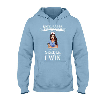 Rock Paper Needle I Win - Personalized Nurse T-shirt and Hoodie