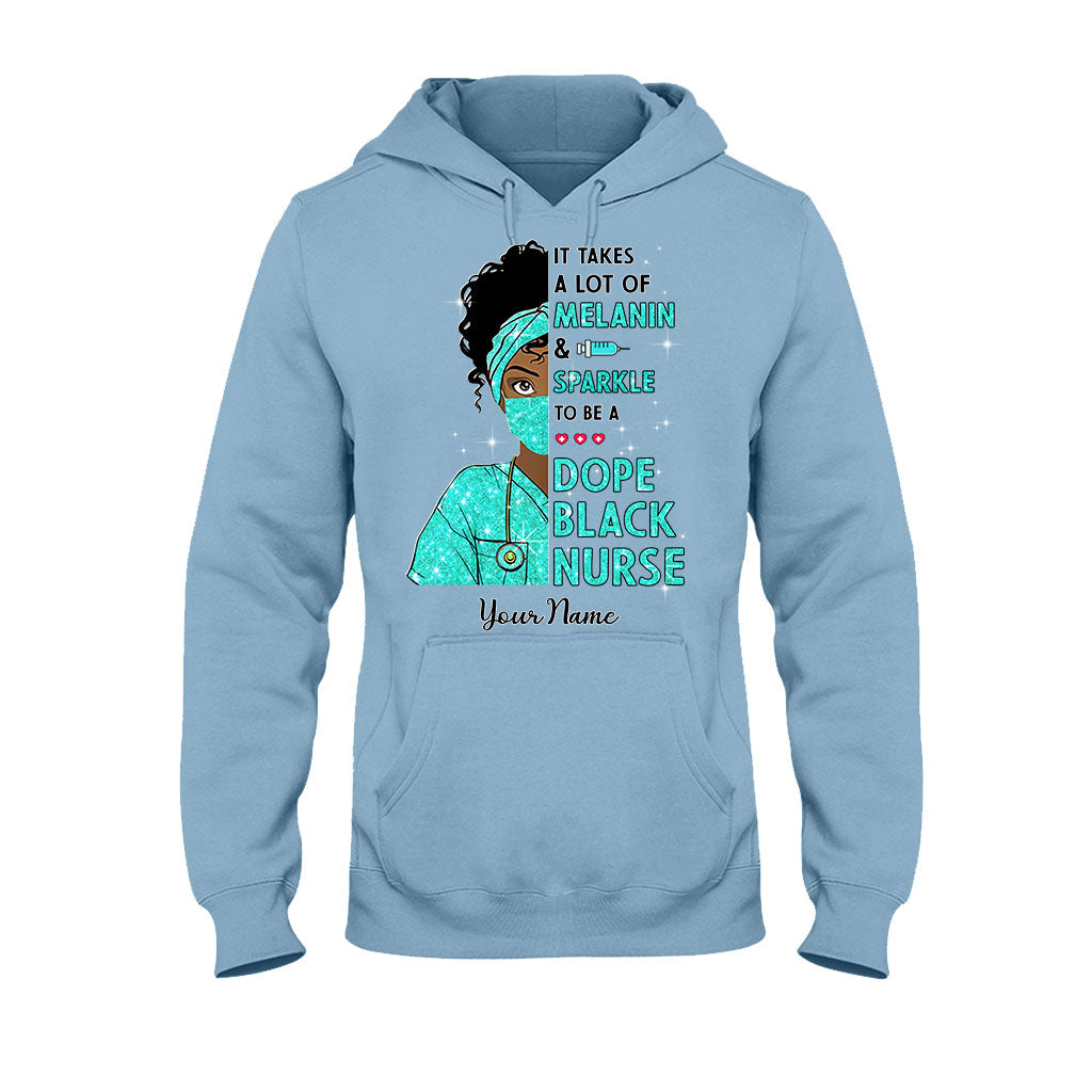 It Takes A Lot Of Melanin And Sparkle - Personalized Nurse T-shirt and Hoodie With Faux Glitter Pattern Print