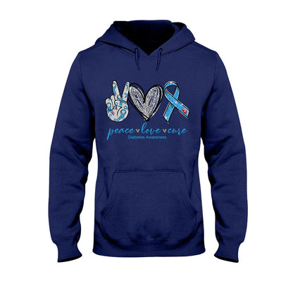 Peace Love Cure - Diabetes Awareness T-shirt And Hoodie 082021