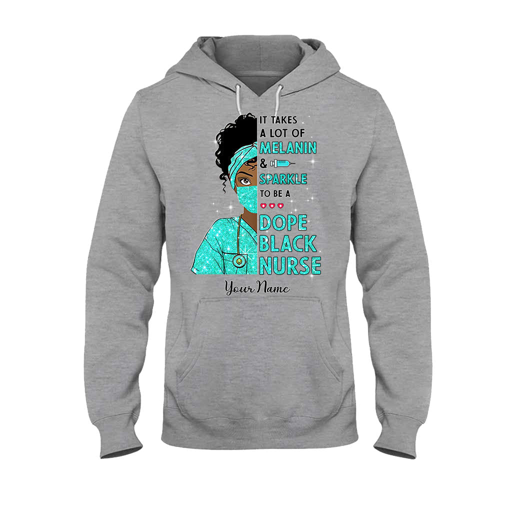 It Takes A Lot Of Melanin And Sparkle - Personalized Nurse T-shirt and Hoodie With Faux Glitter Pattern Print