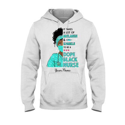 It Takes A Lot Of Melanin And Sparkle - Personalized Nurse T-shirt and Hoodie With Faux Glitter Pattern Print