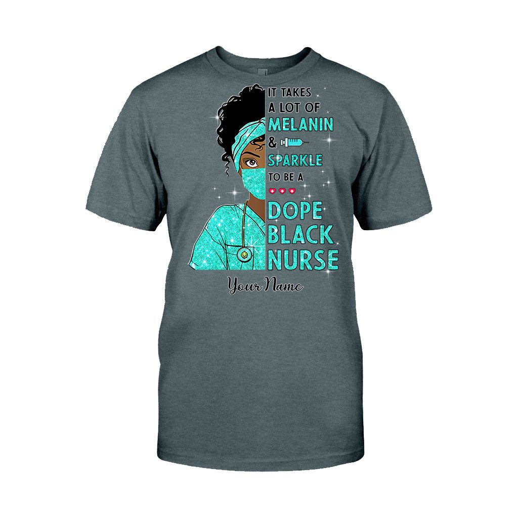 It Takes A Lot Of Melanin And Sparkle - Personalized Nurse T-shirt and Hoodie With Faux Glitter Pattern Print