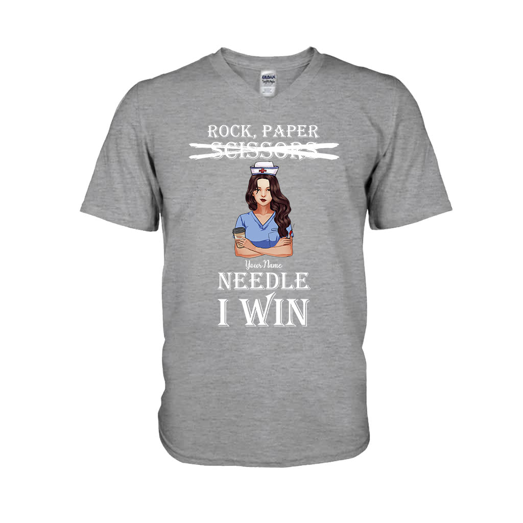 Rock Paper Needle I Win - Personalized Nurse T-shirt and Hoodie