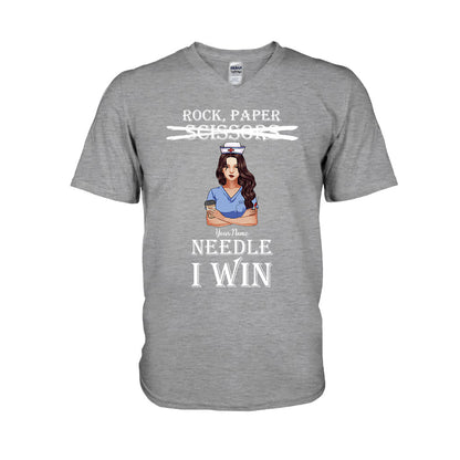 Rock Paper Needle I Win - Personalized Nurse T-shirt and Hoodie