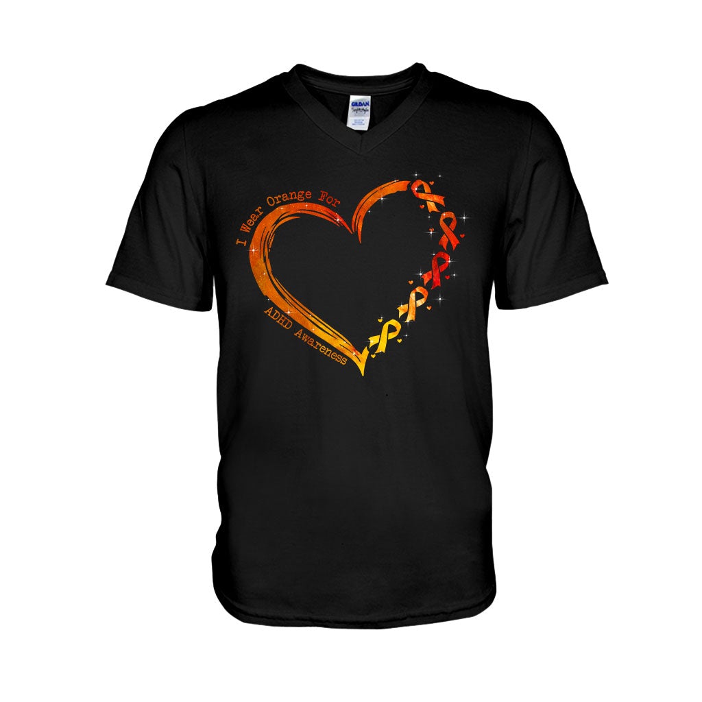 I Wear Orange For Someone I Love Heart - ADHD Awareness Personalized T-shirt And Hoodie