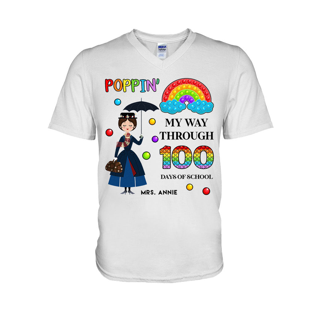 Poppin' My Way Through 100 Days - Personalized Teacher T-shirt and Hoodie