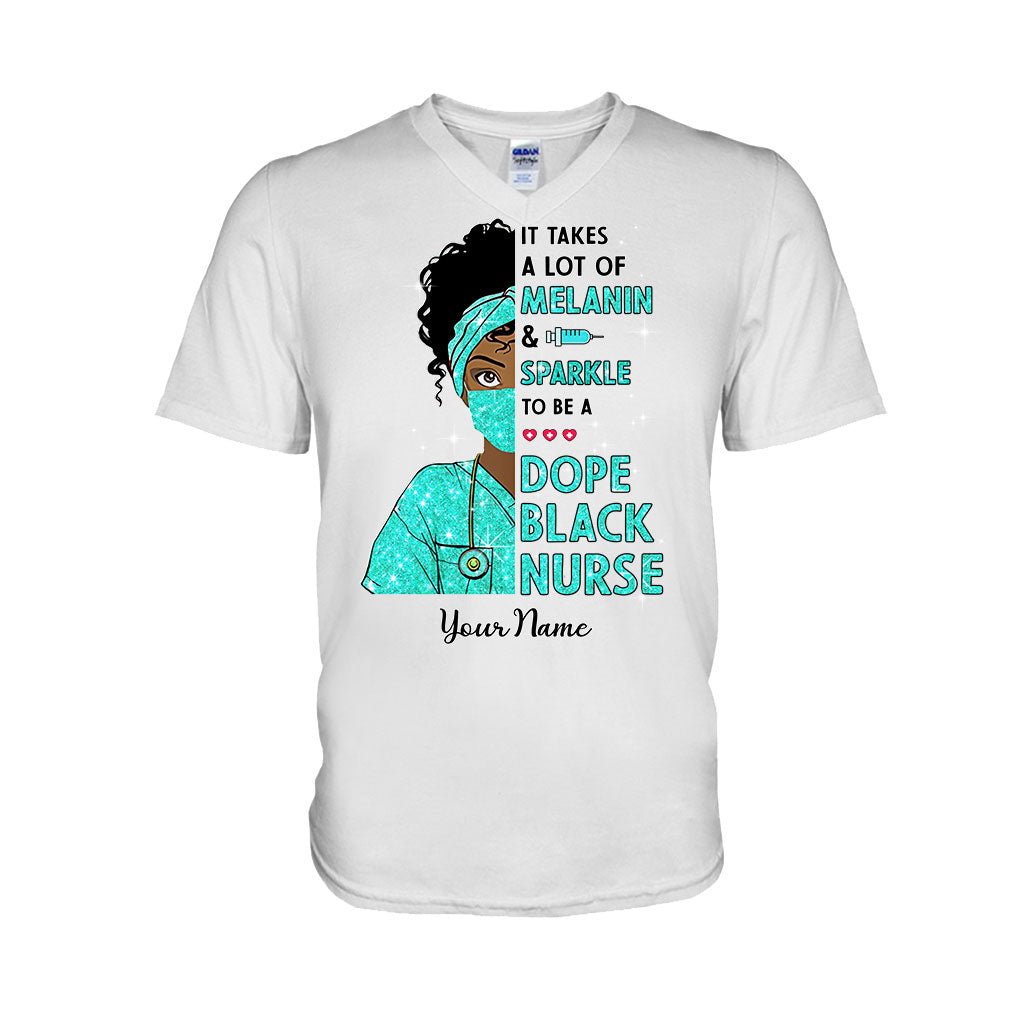 It Takes A Lot Of Melanin And Sparkle - Personalized Nurse T-shirt and Hoodie With Faux Glitter Pattern Print