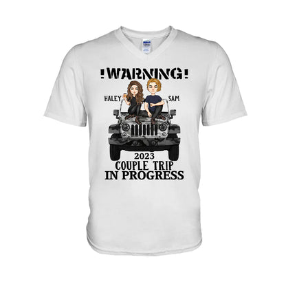 Warning Couple Trip - Personalized Couple Car T-shirt and Hoodie