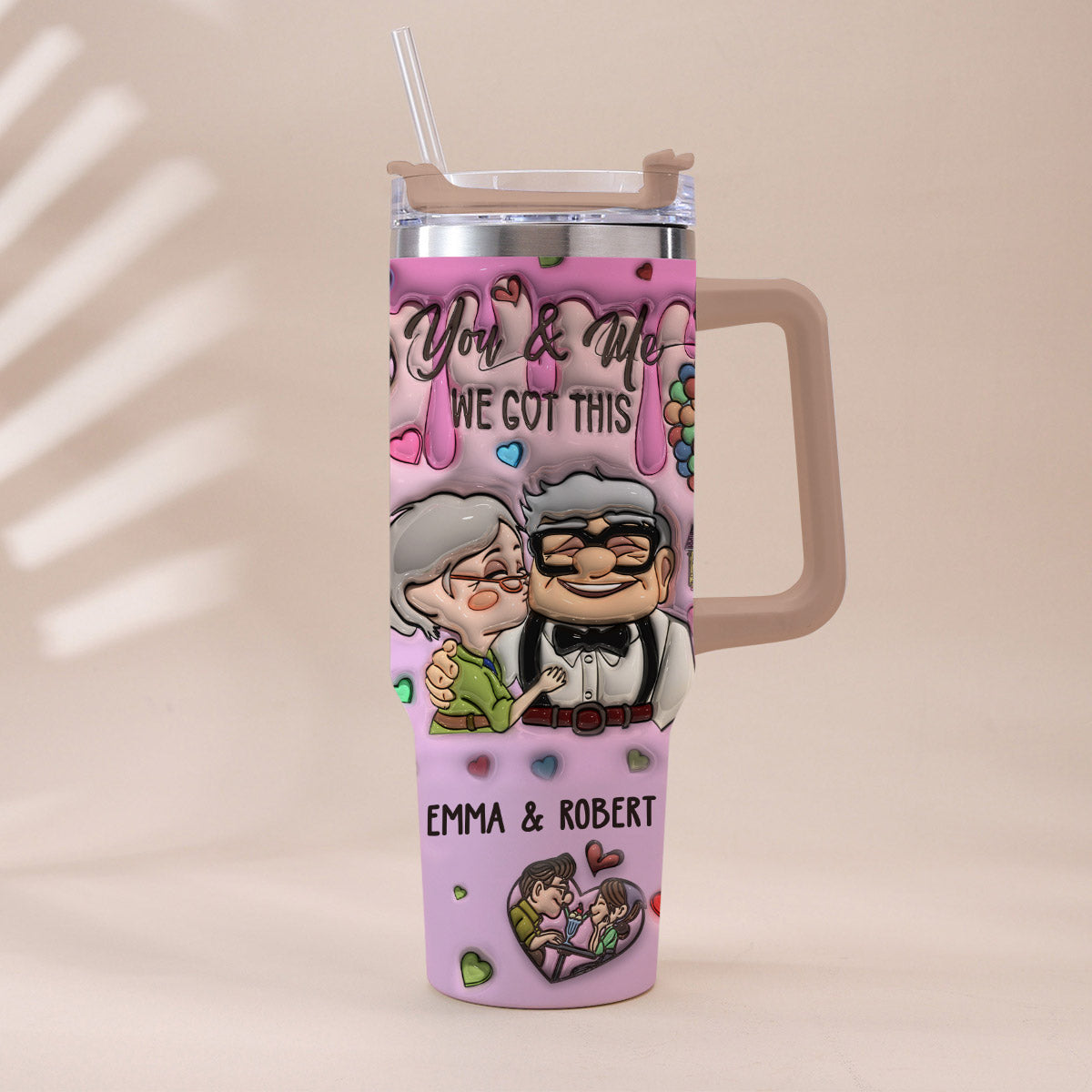 You And Me - Personalized Couple Tumbler With Handle